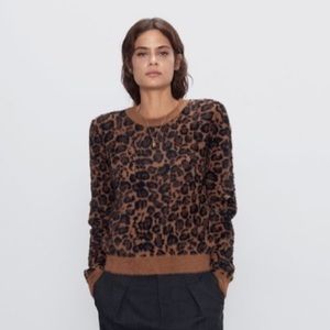 Zara Fuzzy Knit Leopard Print Sweater